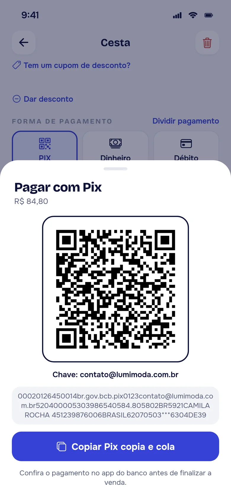 Tela do QR do Pix